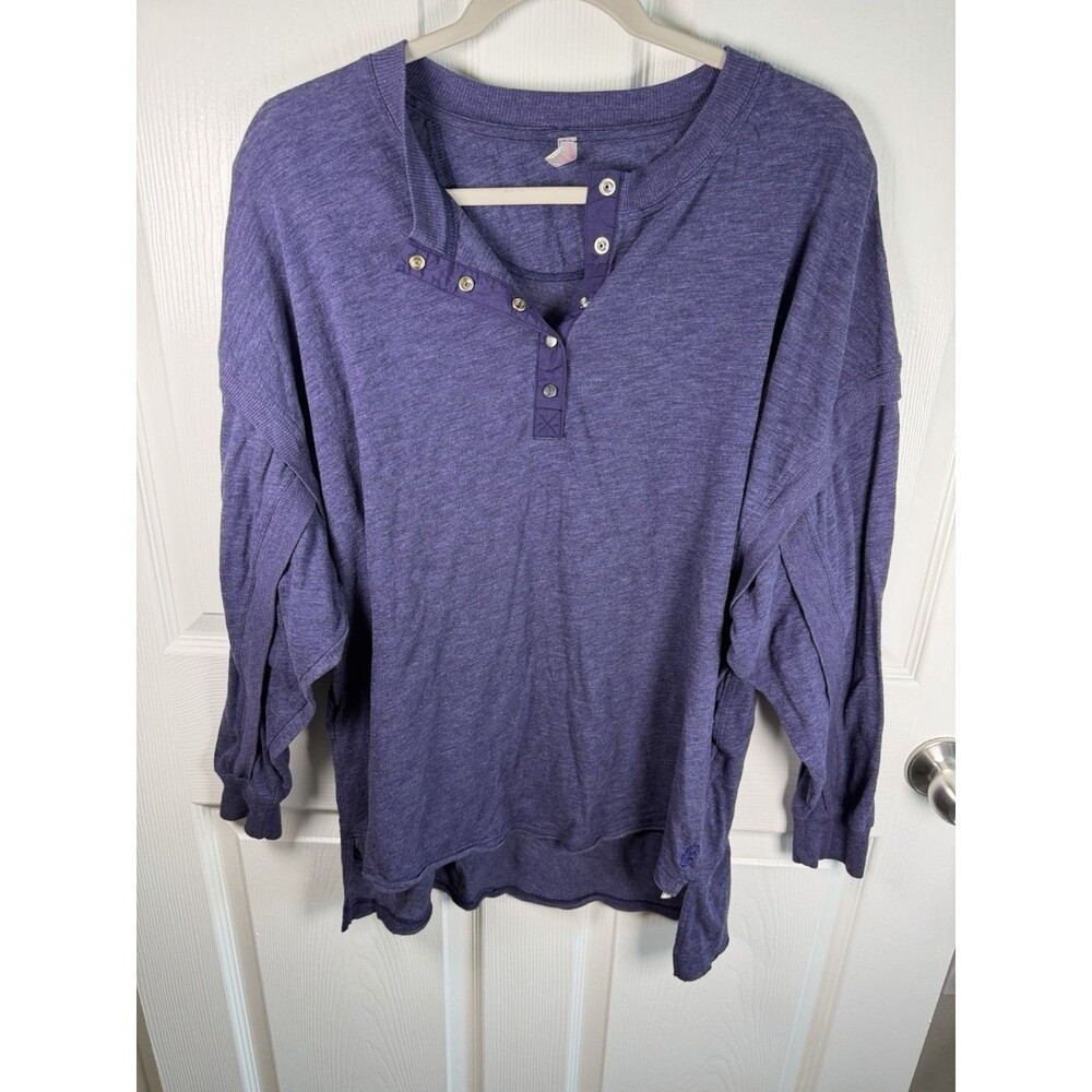 FP Movement Free People Shirt Womens Small Purple Long Sleeve Henley Tunic Boho